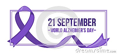 Symbolic purple Ribbon for Alzheimer disease isolated on white background. World Alzheimers day September 21 Vector Illustration