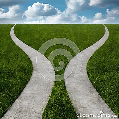 Symbolic representation of choices, paths diverging into distinct directions Stock Photo