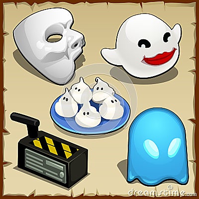 Symbolic set of different ghosts, five items Vector Illustration