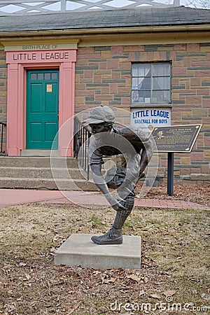 Symbolic Statue at Birth Place of Little League Baseball Editorial Stock Photo