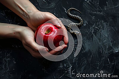 The Symbolism of the Forbidden Fruit, Apple and Sanke. AI Generated Stock Photo