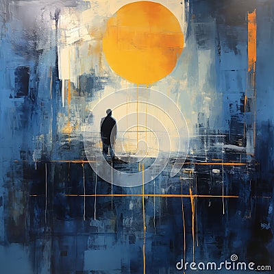 Symbolist Painting: Translucent Layers And Textures In Golden And Blue Hours Stock Photo
