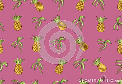 Vector seamless patern with pineapples and palms. Vector Illustration