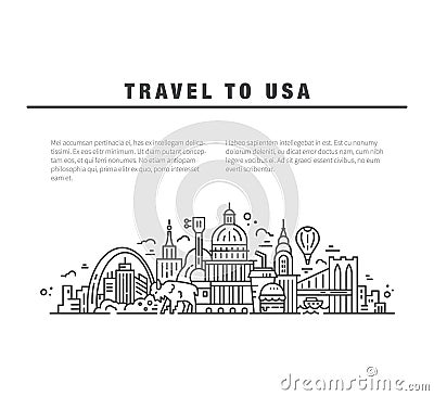 The symbols of America in line style Vector Illustration