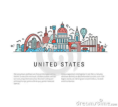 The symbols of America in line style Vector Illustration