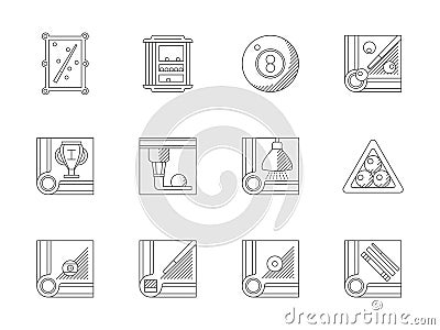 Billiards flat line icons set Stock Photo