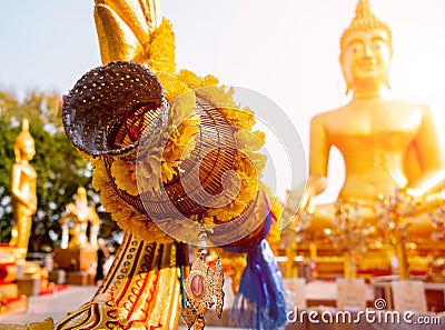 Symbols of Buddhism. South-Eastern Asia. Details of buddhist temple in Thailand. Stock Photo