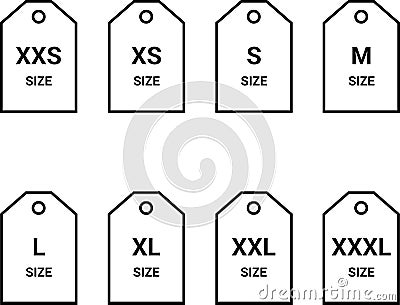 Symbols of clothing size icon set, symbols size clothing, literal measurement standard Vector Illustration