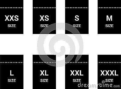 Symbols of clothing size icon set, symbols size clothing, literal measurement standard Vector Illustration
