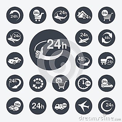 Symbols - delivery of purchase a home within 24 or 48 hours Vector Illustration