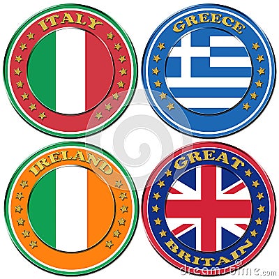 Symbols of Greece, Italy, Ireland, Great Britain Stock Photo