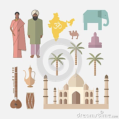 Symbols of India. Flat icon Vector Illustration
