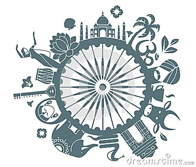 Symbols of India Vector Illustration