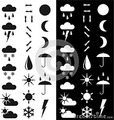 Symbols for the indication of weather. Vector Illustration