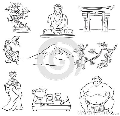 Symbols of Japanese culture Vector Illustration