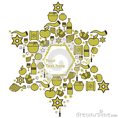 Symbols of Jewish holidays in light green, soft tones Vector Illustration