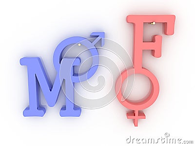 Symbols of male and female pink and blue. 3D Stock Photo