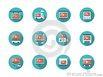 Video advertising places flat round icons Stock Photo