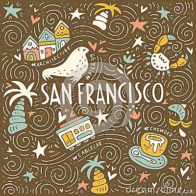 Symbols of San Fransisco Vector Illustration