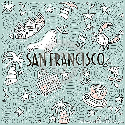 Symbols of San Fransisco Vector Illustration