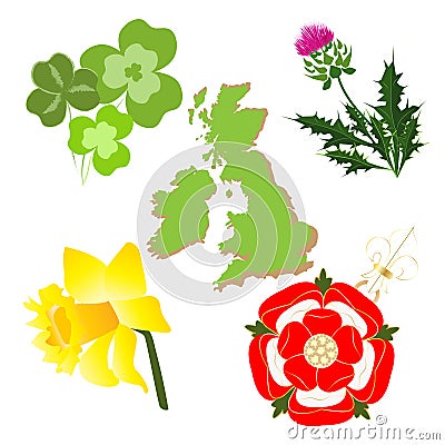Symbols of United Kingdom Vector Illustration