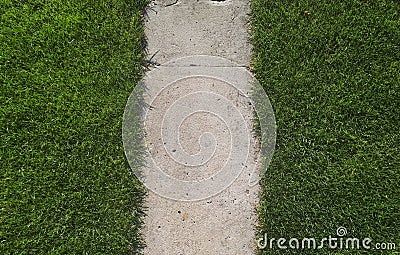 Symetric concrete path and beautiful green grass on the sides Stock Photo