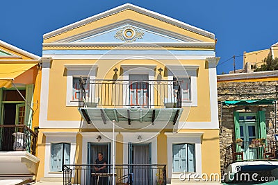 Beautiful colorful Greek architecture on Symi island Editorial Stock Photo