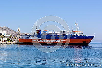 Dodekanisos Seaways, a Greek ferry company operating the Dodecanese Islands in the Aegean Sea Editorial Stock Photo