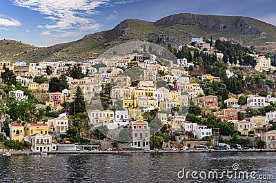 Symi town on Symi Island, Dodecanese Stock Photo