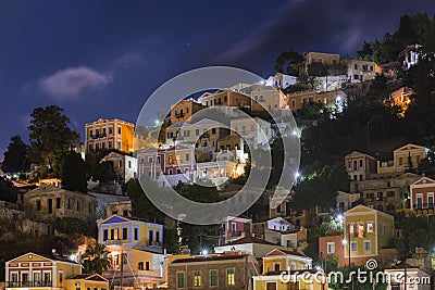 Symi town view at night , Greece Stock Photo