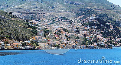 Symi - View over the city famous for colorful houses Editorial Stock Photo