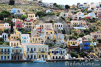 Symi - View over the city famous for colorful houses Editorial Stock Photo