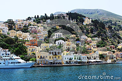 Symi - View over the city famous for colorful houses Editorial Stock Photo