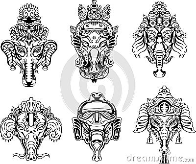 Symmetric Ganesha masks Vector Illustration