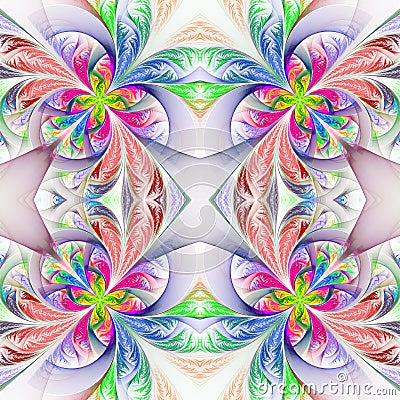 Symmetric multicolored fractal tracery. Collection - frosty pattern. On white. Stock Photo