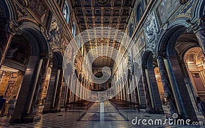 Symmetric view of the interior of an old church Editorial Stock Photo