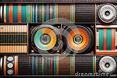 Symmetrical Arrangement of Audiotapes.AI Generated Stock Photo