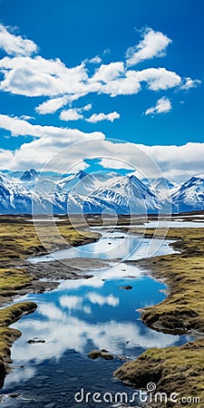 Icelandic Mountain Reflections: A Fusion Of Australian Landscapes And Native American Art Stock Photo