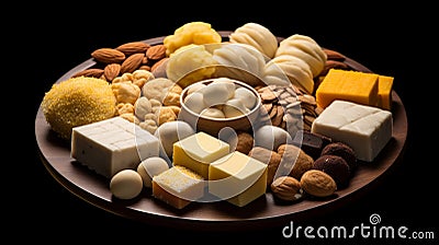 Symmetrical arrangement of delightful Indian sweets Stock Photo