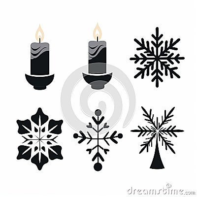 Symmetrical Black And White Snowflake Candles Vector Art Stock Photo