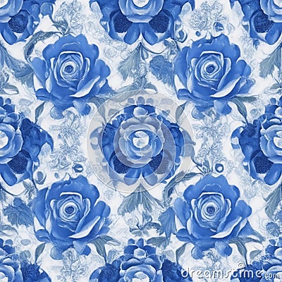 Symmetrical blue and white roses pattern style Stock Photo