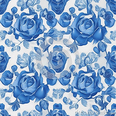 Symmetrical blue and white roses pattern style (AI Generative) Stock Photo
