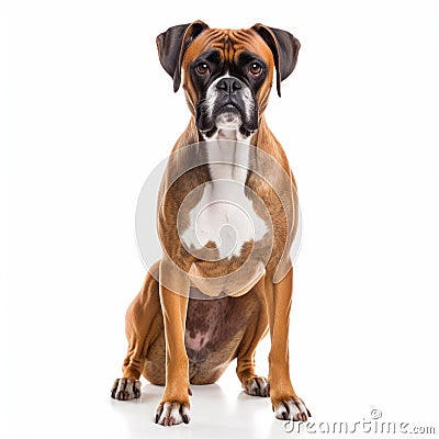Symmetrical Boxer Dog Sitting In Uhd Quality Photo Stock Photo