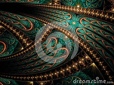 Symmetrical Gold Green fractal flower, digital artwork for graphic Stock Photo