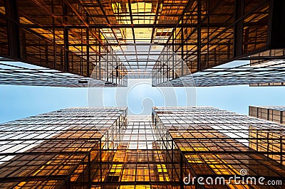 Symmetrical mirrored office buildings, Hong Kong Stock Photo