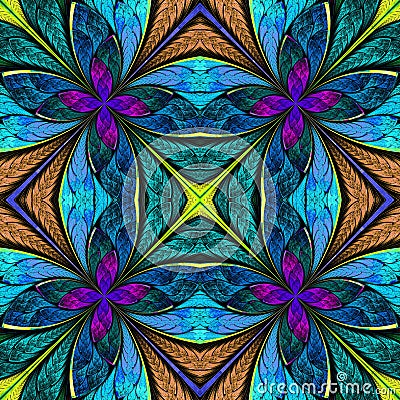 Symmetrical multicolored pattern in stained-glass window style. Stock Photo