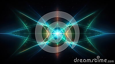 Symmetrical Patterns, Geometric Structures Emerge in Background as Laser Rays Form, Creating Symm Stock Photo