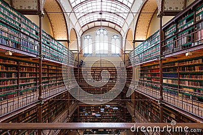 Symmetrical view of the library at the Rijksmuseum Editorial Stock Photo