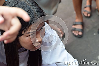 Sympathetic woman felt disgust on Jesus Christ trial, street drama, community celebrates Good Friday representing the events that Editorial Stock Photo