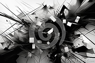 symphony of abstract shapes and lines on a monochromatic background, representing the interplay between order and chaos Stock Photo